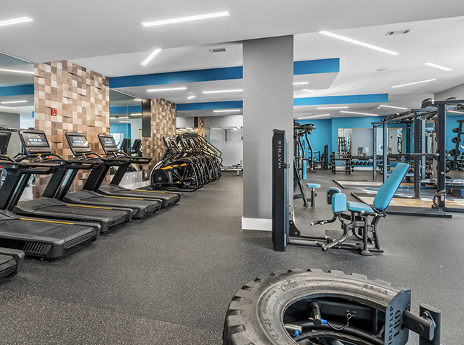 Fitness center with weights and cardio equipment