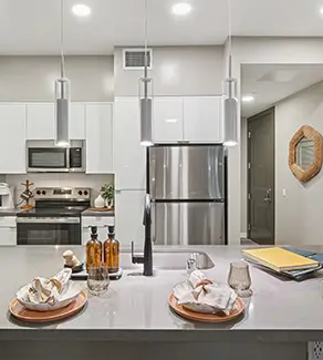 A furnished apartment kitchen