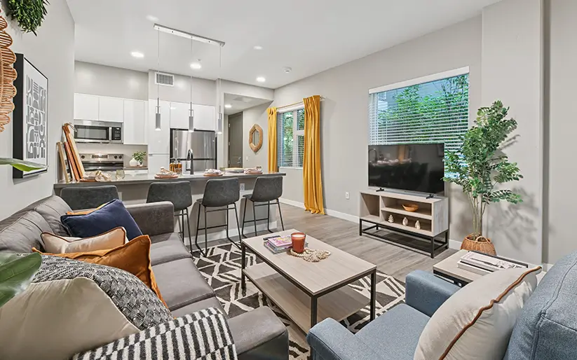 Fully equipped kitchen integrated with the living room
